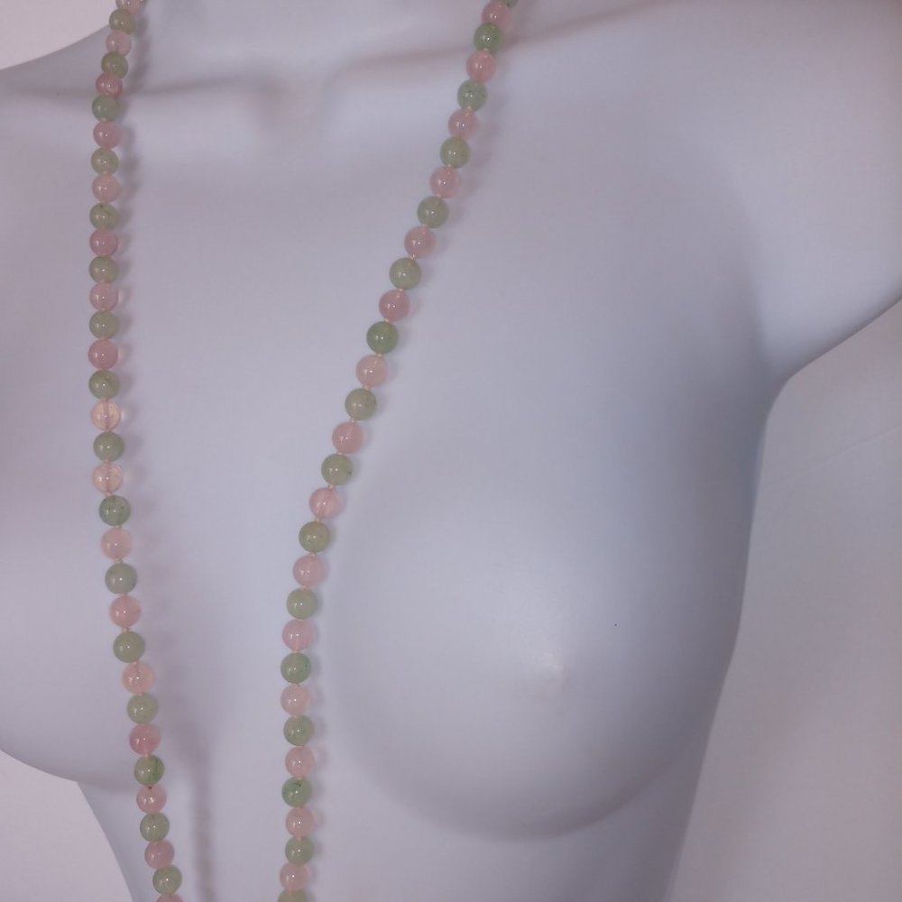 Green and Pink Bead Necklace with Agate Beads Single Strand Handmade 17 inches - Picture 7 of 16